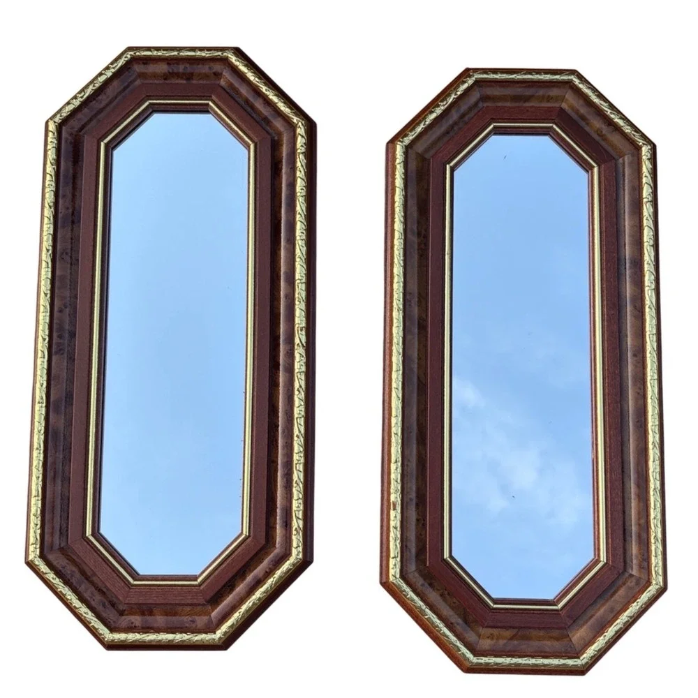 VTG Home Interiors Homco Octagonal Pair Wall Burwood Mirrors Gold Rope Trim MCM